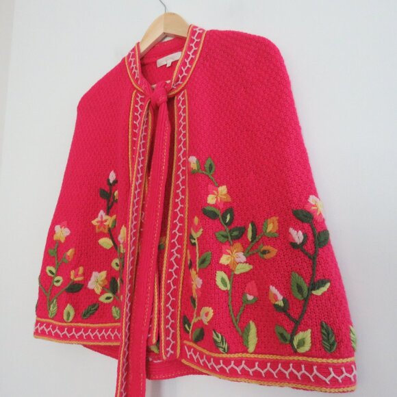 LOVESHACKFANCY Brighton Wool Blend Floral Knit Pink Cloak Cottagecore Coquette - Picture 11 of 16